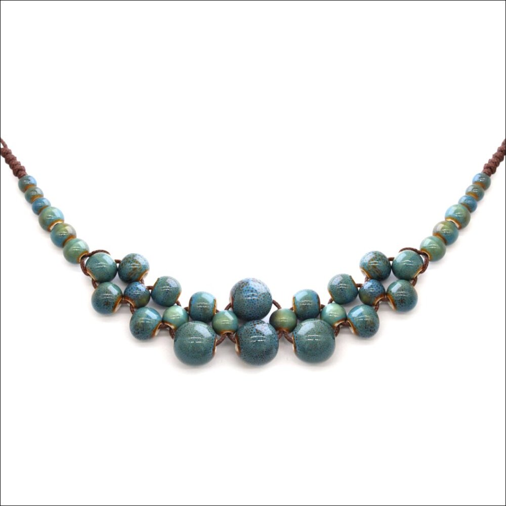 Adjustable Chunky Ceramic Beaded Statement Neckla… - image 1